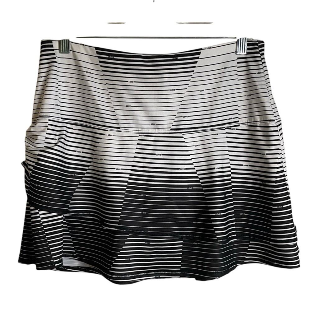 Lucky In Love Black White Striped Skirt Skort Sz M Pickleball Tennis Golf